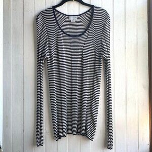 M Patmos Blue White Nautical Striped Rib Sweater Silk Cotton Stretch Large FLAW